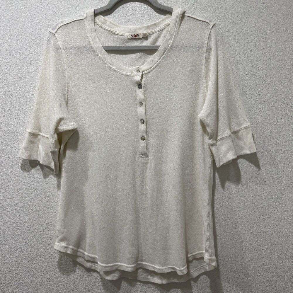 Faherty Organic Cotton Allandria Henley Top Womens White Sz M Chic Preppy